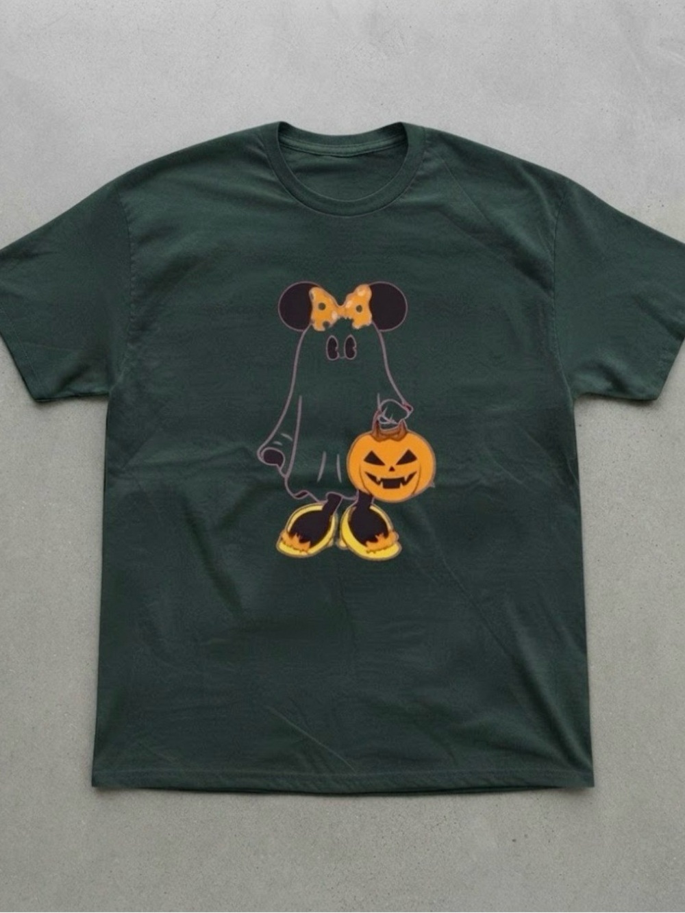 Disney Ghost Halloween Graphic Tee Dark Green Gildan T-Shirt